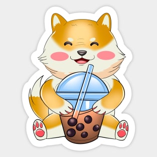 Shiba Inu Drinking Bubble Tea, funny Japanese Sticker Sticker